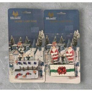 2 Holiday Expressions Christmas Lamp Posts Santa Global Lights Village House Set